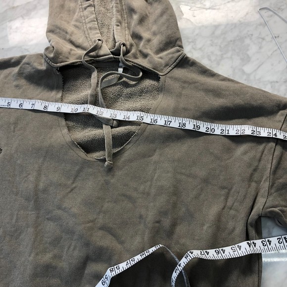 Distressed Mono B Olive Grey Taupe 100% Cotton One Size Oversize Hoodie Sweater - Picture 9 of 13
